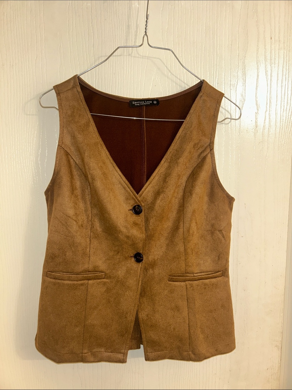 Layered Suede-Look V-Neck Vest in Tan